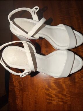 Christian Louboutin White Two-Strap Block Heel Sandals